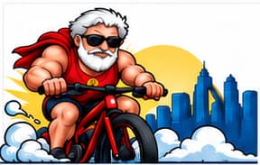 MrBikeMan riding a red bicycle